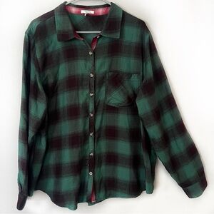 Maurices Green Black Buffalo Plaid Check Flannel Shirt Button 2X Cabincore